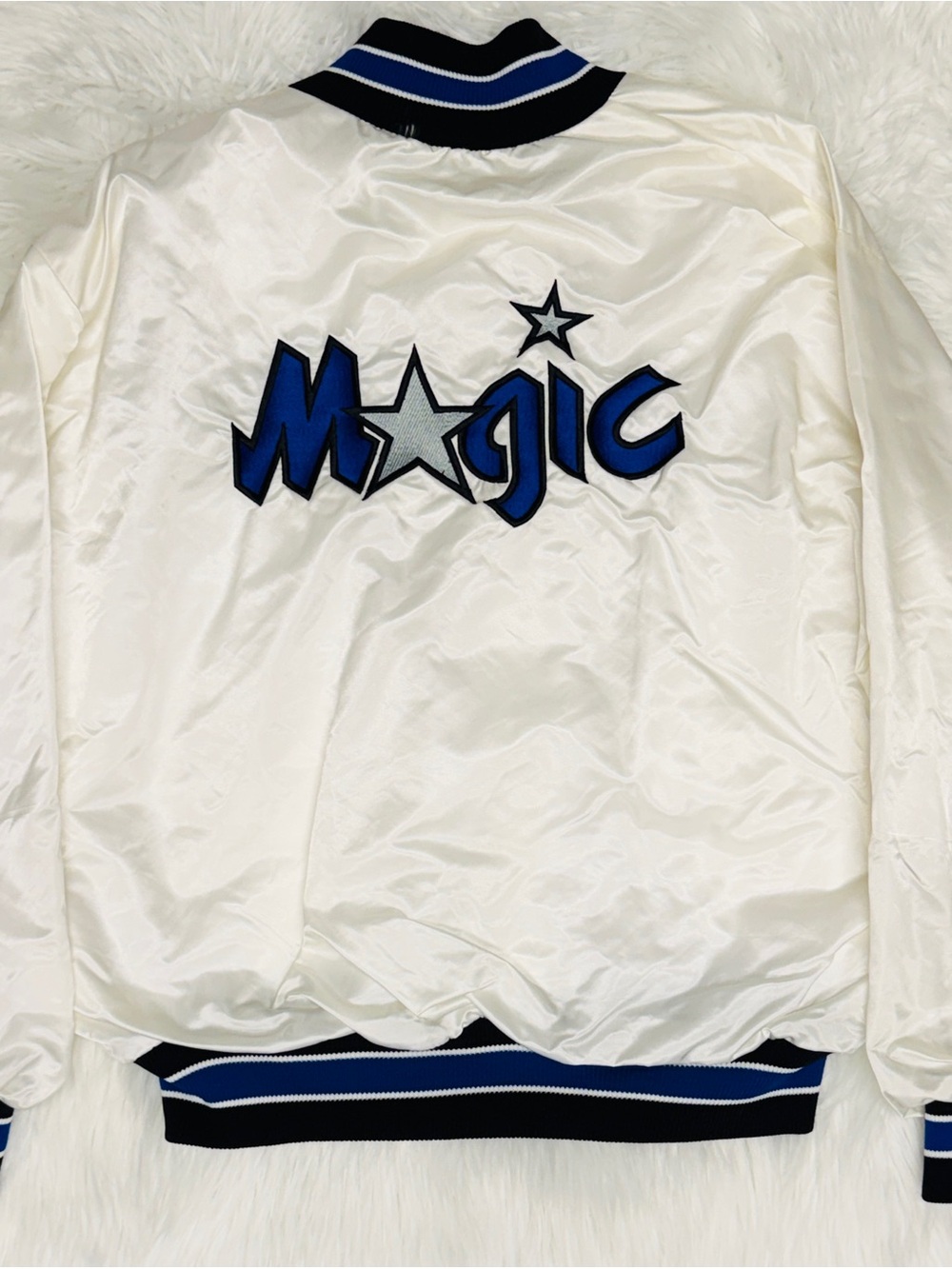 Vintage 90s Orlando Magic White Satin Varsity Jacket NBA USA - DeLong XL